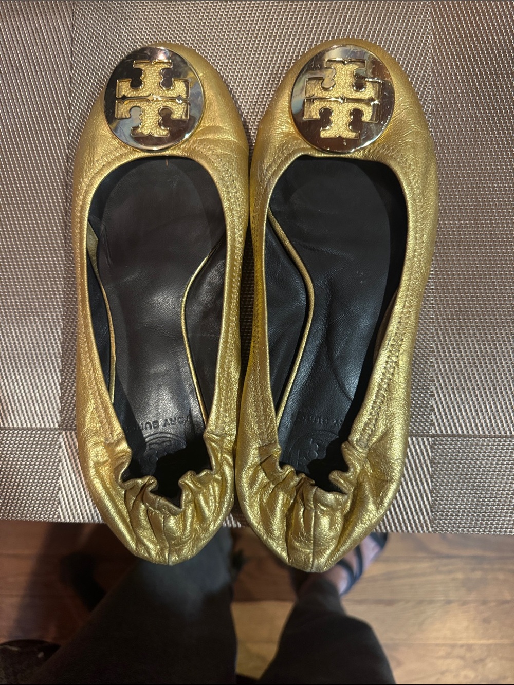 Tory Burch Gold Metallic Logo Ballet Flats